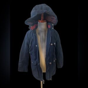 Urban Republic Navy Hooded Puffer Coat with Plaid Lining and removable hood